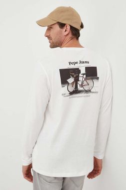 Bavlnené tričko s dlhým rukávom Pepe Jeans Kenzie béžová farba, s potlačou