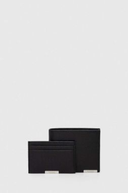 Peňaženka a kožený obal na karty BOSS čierna farba