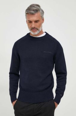 Bavlnený sveter Tommy Hilfiger tmavomodrá farba