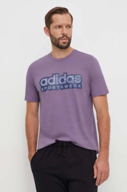 Bavlnené tričko adidas pánsky, fialová farba, s potlačou