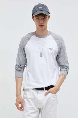 Bavlnené tričko s dlhým rukávom Superdry biela farba, melanžový