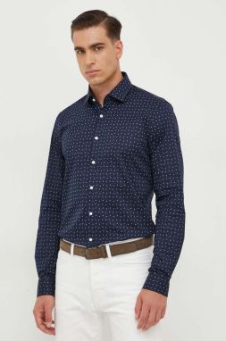 Košeľa Calvin Klein pánska, tmavomodrá farba, slim, s klasickým golierom