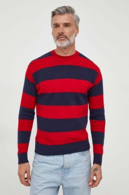 Vlnený sveter United Colors of Benetton pánsky, červená farba, tenký