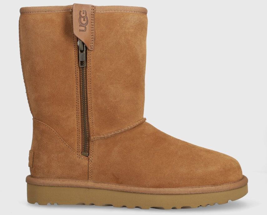 Semišové snehule UGG Classic Short Bailey Zip hnedá farba, 1144043