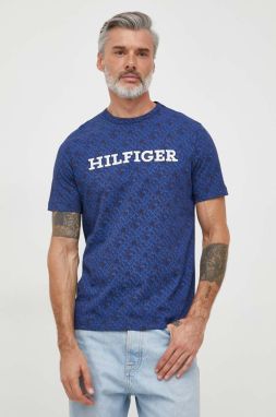 Bavlnené tričko Tommy Hilfiger pánsky, tmavomodrá farba, vzorovaný