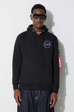 Mikina Alpha Industries x Nasa Space Shuttle Hoody 178317.556, pánska, čierna farba, s kapucňou, s nášivkou