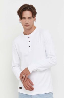 Bavlnené tričko s dlhým rukávom Superdry biela farba, jednofarebný