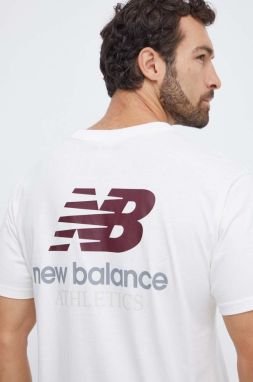 Bavlnené tričko New Balance pánsky, béžová farba, s potlačou