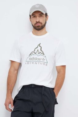Bavlnené tričko adidas Originals pánsky, béžová farba, s potlačou