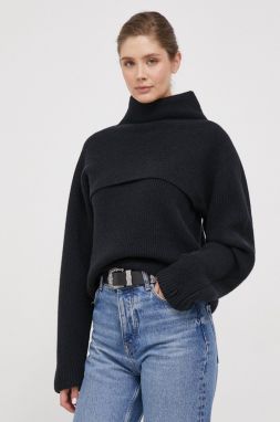 Vlnený sveter Calvin Klein dámsky, čierna farba, teplý, s rolákom
