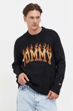 Sveter Tommy Jeans pánsky, čierna farba, teplý