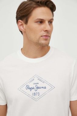 Bavlnené tričko Pepe Jeans Wasley pánske, béžová farba, s potlačou