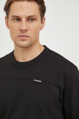 Bavlnené tričko s dlhým rukávom G-Star Raw čierna farba, jednofarebný