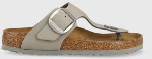 Kožené žabky Birkenstock Gizeh Big Buckle dámske, šedá farba, na plochom podpätku, 1022179