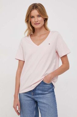 Bavlnené tričko Tommy Hilfiger dámsky, ružová farba