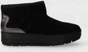 Kožené snehule Tommy Hilfiger METALLIC SUEDE SNOWBOOT čierna farba, FW0FW07850