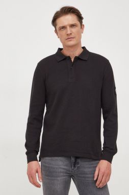 Bavlnené tričko s dlhým rukávom Calvin Klein Jeans čierna farba, jednofarebný