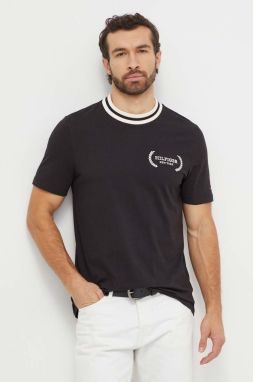 Bavlnené tričko Tommy Hilfiger pánsky, čierna farba