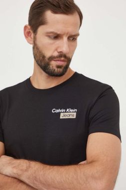 Bavlnené tričko Calvin Klein Jeans pánsky, čierna farba, s potlačou