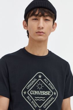 Bavlnené tričko Converse pánsky, čierna farba, s potlačou