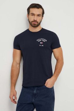 Bavlnené tričko Tommy Hilfiger pánsky, tmavomodrá farba, s potlačou