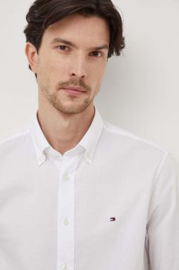 Bavlnená košeľa Tommy Hilfiger pánska, biela farba, regular, s golierom button-down