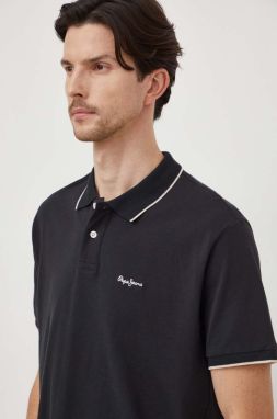 Bavlnené polo tričko Pepe Jeans Hans čierna farba, jednofarebné