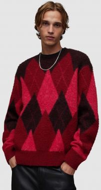 Vlnený sveter AllSaints Harley pánsky, červená farba, teplý