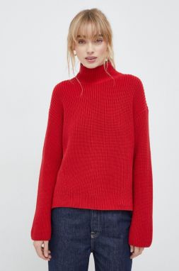 Bavlnený sveter Marc O'Polo červená farba, teplý, s polorolákom