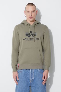 Mikina Alpha Industries Basic Hoody 178312.11, pánska, zelená farba, s kapucňou, s potlačou