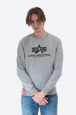 Mikina Alpha Industries Basic Basic Sweater 178302.17, pánska, šedá farba, s potlačou, 178302 17