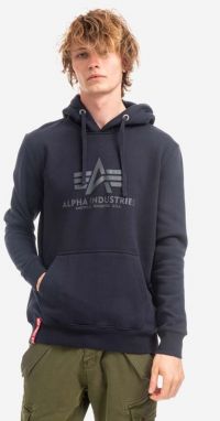 Mikina Alpha Industries Basic Hoody 178312.07, pánska, tmavomodrá farba, s kapucňou, s potlačou