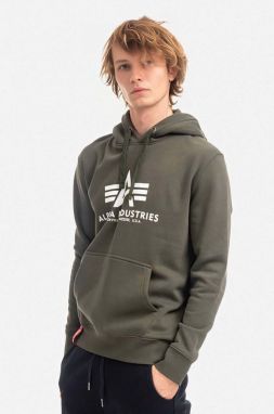 Mikina Alpha Industries Basic Hoody 178312.142, pánska, zelená farba, s kapucňou, s potlačou