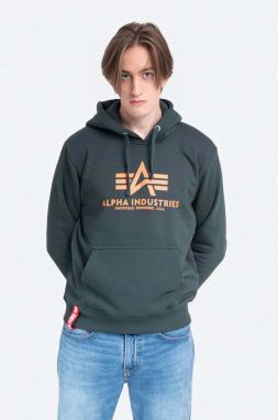 Mikina Alpha Industries Basic Basic Hoody 178312.353, pánska, zelená farba, s kapucňou, s potlačou