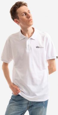 Bavlnené polo tričko Alpha Industries 106600.09-white, biela farba, jednofarebné