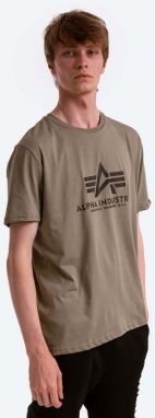 Bavlnené tričko Alpha Industries Basic T-Shirt 100501.11, zelená farba, s potlačou
