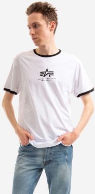 Bavlnené tričko Alpha Industries Tee Contrast 106501.09-white, biela farba, s potlačou