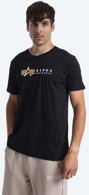 Bavlnené tričko Alpha Industries 118502FP.03-black, čierna farba, s potlačou, 118502FP 03