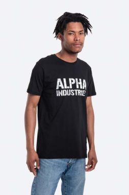Bavlnené tričko Alpha Industries 156513.95-black, čierna farba, s potlačou