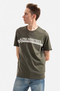 Bavlnené tričko Alpha Industries 126505.142-green, zelená farba, vzorované