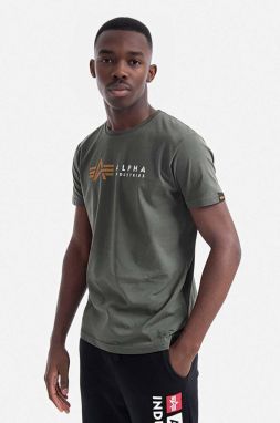 Bavlnené tričko Alpha Industries 118502.142-green, zelená farba, s potlačou