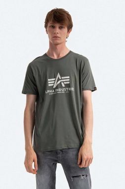 Bavlnené tričko Alpha Industries Basic Basic T-Shirt 100501.432, zelená farba, s potlačou