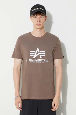 Bavlnené tričko Alpha Industries Basic T-Shirt 100501.183, pánsky, béžová farba, s potlačou
