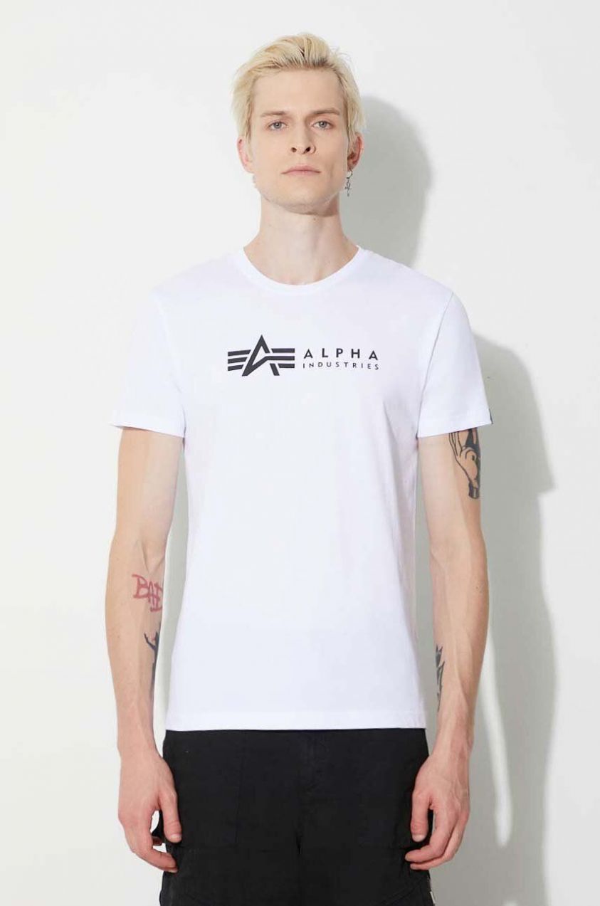 Bavlnené tričko Alpha Industries 2-pak 118534.95, pánske, biela farba, s potlačou