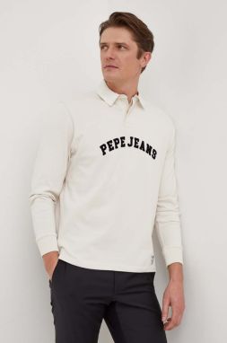 Bavlnené tričko s dlhým rukávom Pepe Jeans Harry béžová farba, s nášivkou