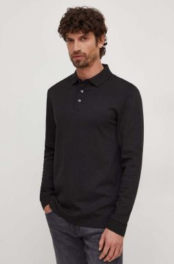 Bavlnené tričko s dlhým rukávom BOSS čierna farba, jednofarebný