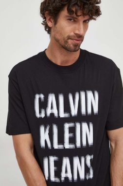 Bavlnené tričko Calvin Klein Jeans pánsky, čierna farba, s potlačou