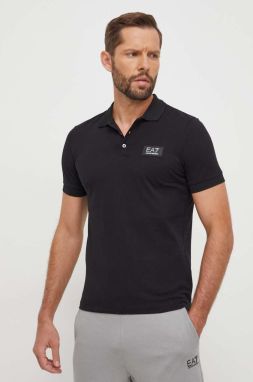 Bavlnené polo tričko EA7 Emporio Armani čierna farba, jednofarebný