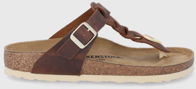 Kožené žabky Birkenstock Gizeh Braided dámske, hnedá farba, na plochom podpätku 1021336