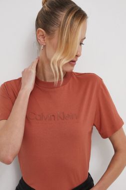 Bavlnené tričko Calvin Klein dámsky, hnedá farba